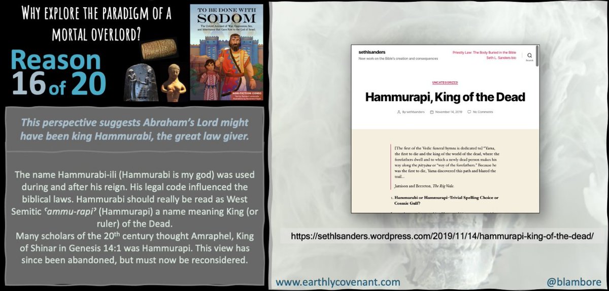 EarthlyCovenant's tweet photo. Only 4 days to the official launch!
Why consider that the God of Israel evolved out of the cult of the dead?

Reason 16 of 20:  Could Hammurabi turn out to be Abraham's Lord? 
 
Pre-order now for $0.99 ($4.99 later)
https://t.co/AJYw8IjH3o…
#ToBeDoneWithSodom
#CultOfTheDead https://t.co/dTFFAtCRKC