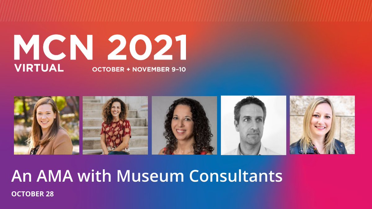 TOMORROW—I'm excited to join #musetech colleagues @MirandaRHK, @EmilyKotecki, @Museumptnrs, @caw_ for an AMA with Museum Consultants!
mcn2021virtual.sched.com/event/lwsC/an-…

#musesocial #conference #networking #consulting #digital #museums @MuseumCN