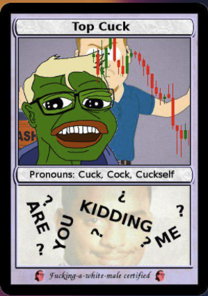 GoingParabolic's tweet image. In honor of October 27th, 2021 I am going to give one Top Cuck the Rare Pepe below!
🤡 Like.
🤡 Retweet.
🤡 Keep Cucking.