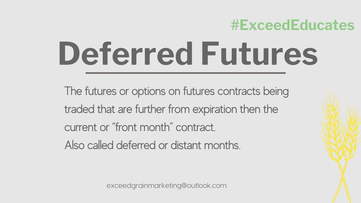 ExceedGrain's tweet photo. #ExceedEducates "What are Deferred Futures?"
The futures or options on futures contracts being traded that are further from expiration that the current or โfront monthโ contract. Also called deferred or distant months.
#ExceedGrainMarketing #ExceedWithUs https://t.co/PUHivMsMXt