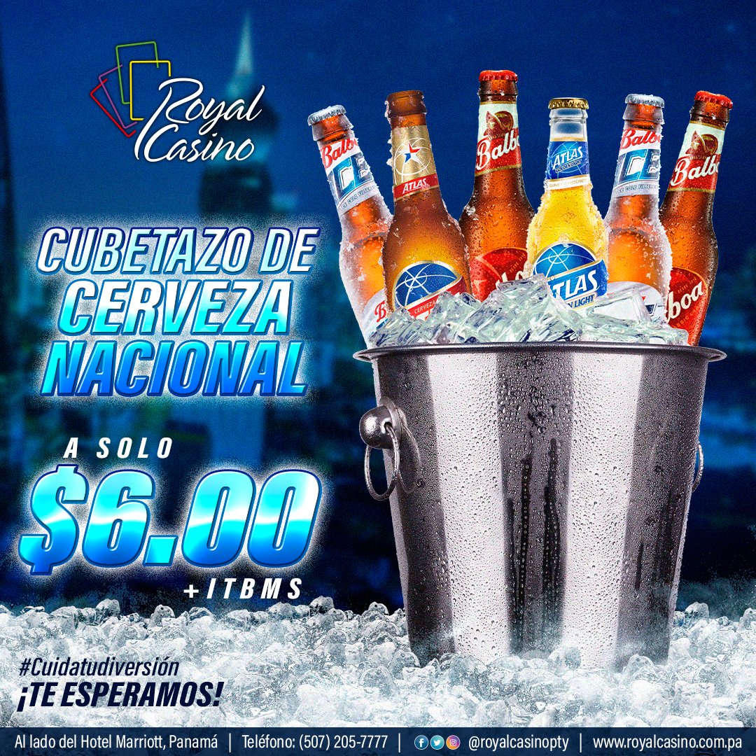 Royal Casino (@royalcasinopty) on Twitter photo Ven y Disfruta con tus amig@s de las promociones que tenemos para ti. ❄️ #Cubetazo de cerveza nacional🍻❄️ a solo $6.00 más Itbms.
<a href="/royalcasinopty/">Royal Casino</a> #elreydeladiversión #cuidatudiversion Ven y Disfruta con tus amig@s de las promociones que tenemos para ti. ❄️ #Cubetazo de cerveza nacional🍻❄️ a solo $6.00 más Itbms.
<a href="/royalcasinopty/">Royal Casino</a> #elreydeladiversión #cuidatudiversion