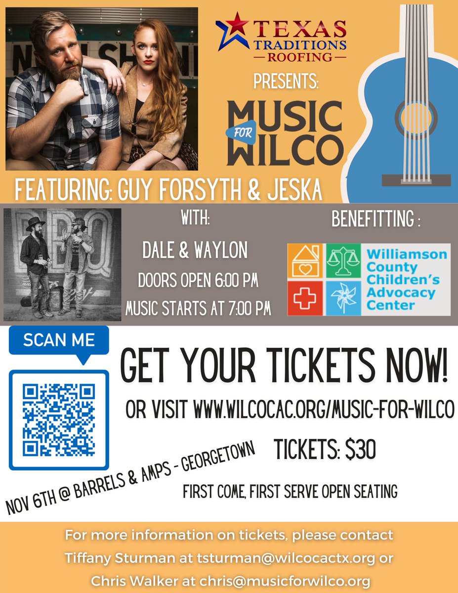 txtroofing's tweet photo. We are honored to show our support for the Williamson County Children's Advocacy Center by sponsoring the Music for Wilco event on November 6th! 

If you enjoy good music and want to also show your support for the Children's Advocacy Center then purchase your tickets today! https://t.co/f4zP0uVOgI
