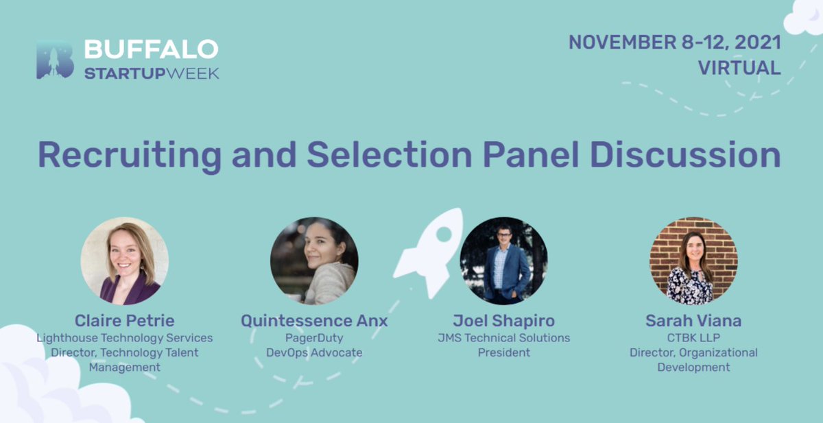 BufStartupWeek's tweet photo. Recruiting is tough. 
Talented and qualified candidates have more options than ever. 

Join us on Mon Nov 8 at 4:30PM ET to chat with a phenomenal panel of experts about all things talent sourcing and selection. 
Visit https://t.co/kjkzywy2nE to register for this FREE event! https://t.co/kX12QqKkZk