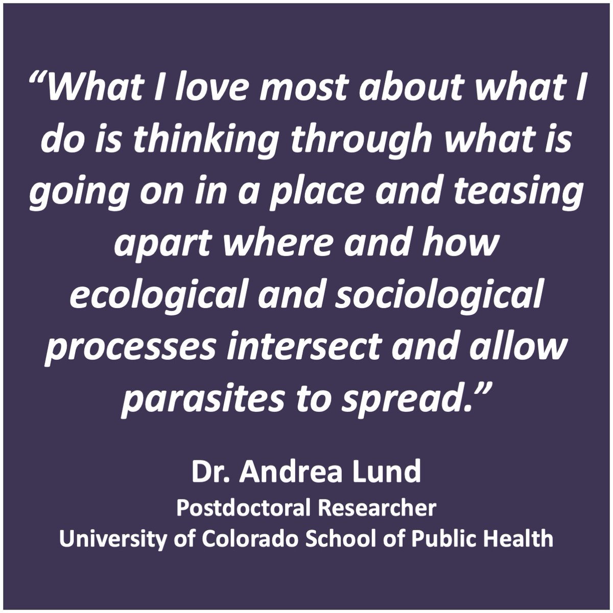 Next up in our #WomenBehindTheWork series is Dr. Andrea Lund <a href="/andjanlund/">Andrea Lund</a>, an epidemiologist at <a href="/coloradoEOH/">ColoradoSPH Environmental & Occupational Health</a> <a href="/ColoradoSPH/">ColoradoSPH</a> who uses a variety of methods to understand social and environmental drivers of schistosomiasis.

Read her latest <a href="/PLOSNTDs/">PLOS NTDs</a> paper here: doi.org/10.1371/journa…