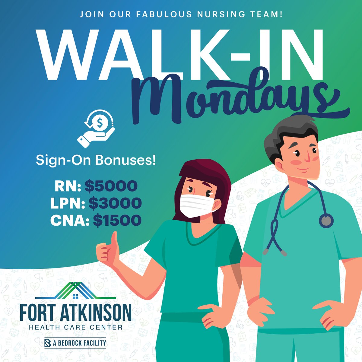 FortAtkinsonhcc's tweet photo. Join our team and take advantage of our excellent sign-on bonuses. Just stop by to speak to our hiring manager and make sure to bring along your resume!
#walkin #everymonday #joinourteam #nowhiring #healthcarejobs #BedrockHealthcare #fortatkinsonwi https://t.co/w4AfaD41MX