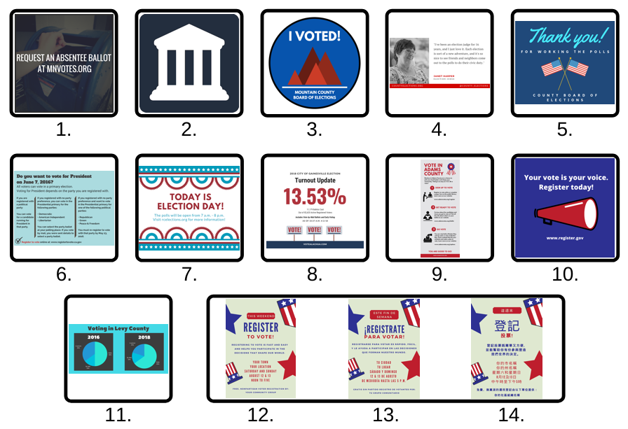 HelloCTCL's tweet photo. Eye-catching graphics can keep voters engaged and excited about elections. Our Voter Outreach Graphics tool makes it easy for election officials to create professional images. Read about Alachua County, Florida's experience using the tool: https://t.co/lgW3JgNQn4 #ElectionTools https://t.co/6ulPWTwR9f