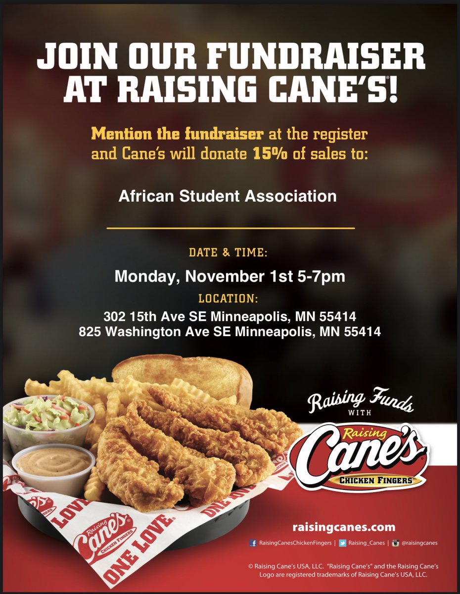 Come support ASA at our Cane’s Fundraiser on Monday November 1st! Share with your friends, family, teachers, whoever! You can go to either Dinky or Stadium Village 🤎