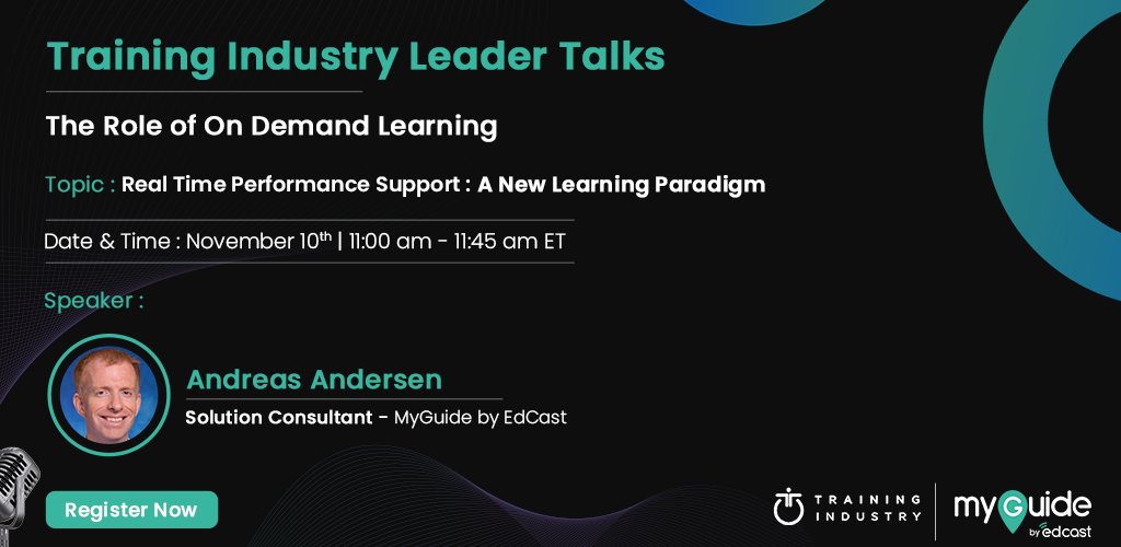 We are excited to be presenting at the <a href="/TrainingIndustr/">Training Industry, Inc.</a>  on “Real-Time Performance Support : A New Learning Paradigm” on Nov 10 at 11 AM EST. Join us as we discuss how performance support tech enhances the #learningexperience.  Register : trainingindustry.com/webinar/perfor…