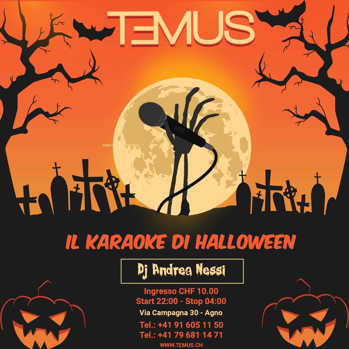 temusclub's tweet photo. IL KARAOKE DI HALLOWEEN   
After party: Andrea Nessi Dj

► Ingresso: CHF 10.-
► Covid Pass obbligatorio!
► Documento personale obbligatorio!
► App. "Social Pass" molto consigliata!
► Orario d'apertura: 22:00 - 04:00.
► L'ingresso è vietato ai minori di 18 anni. https://t.co/rn10W9XxUm