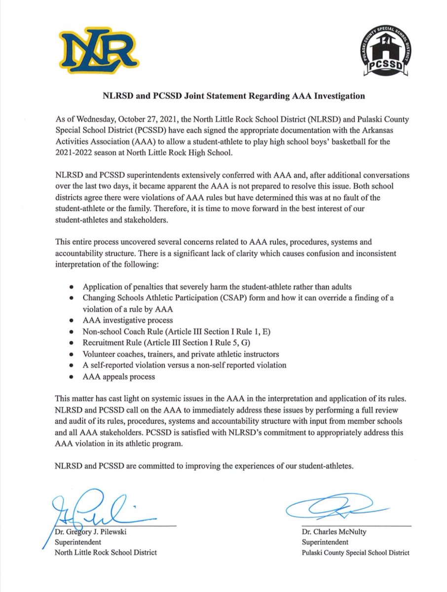 North Little Rock and Pulaski County have signed the paperwork to allow Nick Smith Jr to play at NLR this season