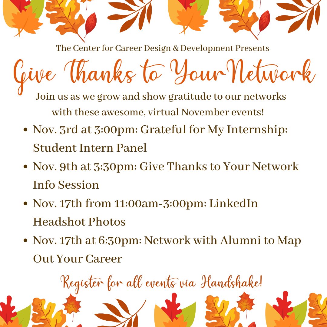 We are so grateful for all of you and excited to announce our November series: Give Thanks to Your Network! Stay tuned for all the details regarding these awesome events!