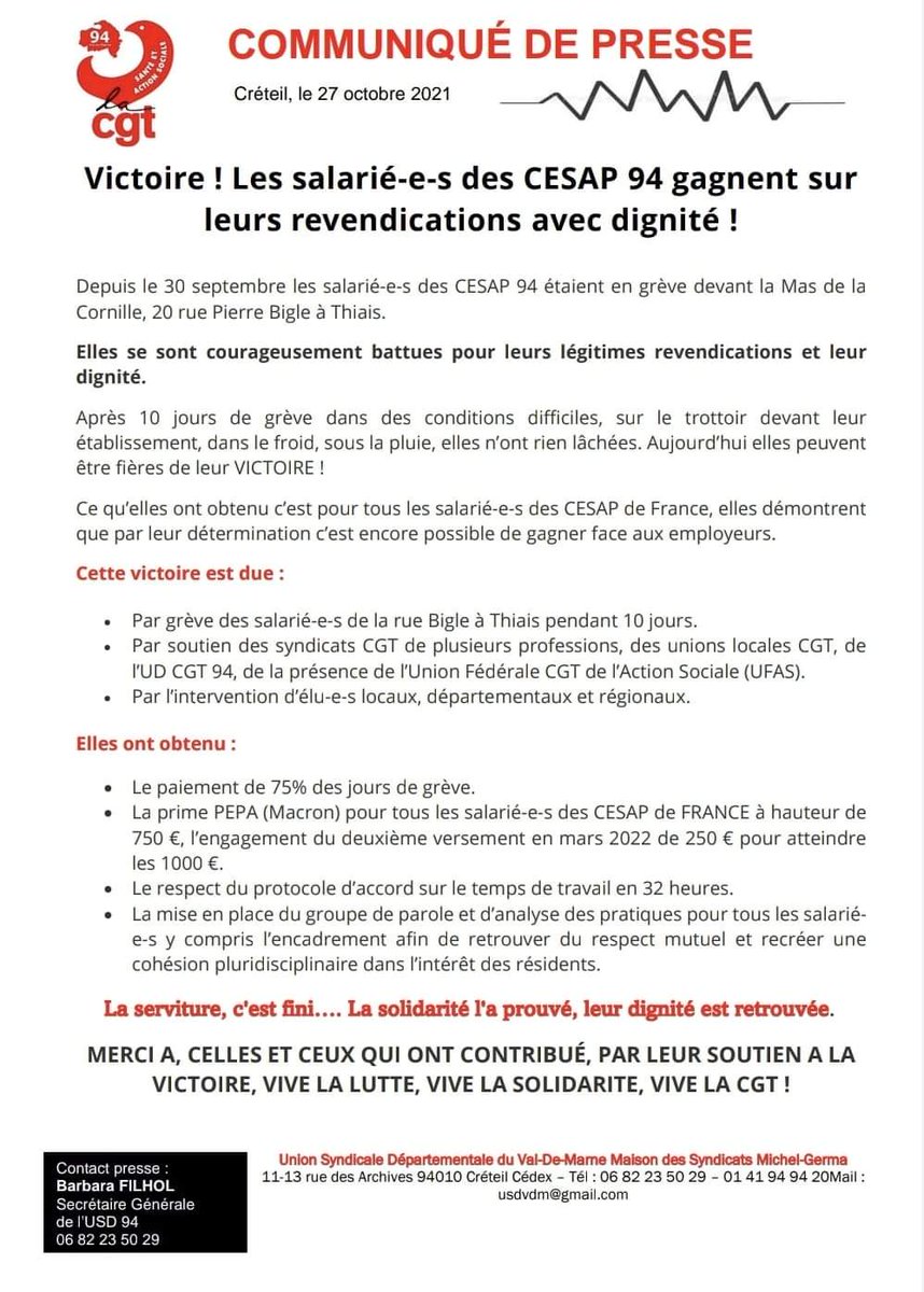 FPimbert's tweet image. Une belle lutte et une belle victoire pour les salariées des CESAP 94 bravo à elles ✊✊🚩