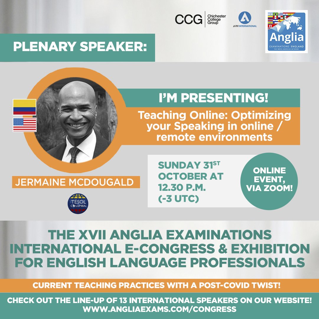 MastersELT's tweet photo. Be sure to check out @jsmcdougald during the #angliacongress. Sunday Oct 31. There is still time to sign up! #angliaexams #betterwithanglia #ConAngliaEsMejor #tesolcolombia https://t.co/lnGGdJ3RWD