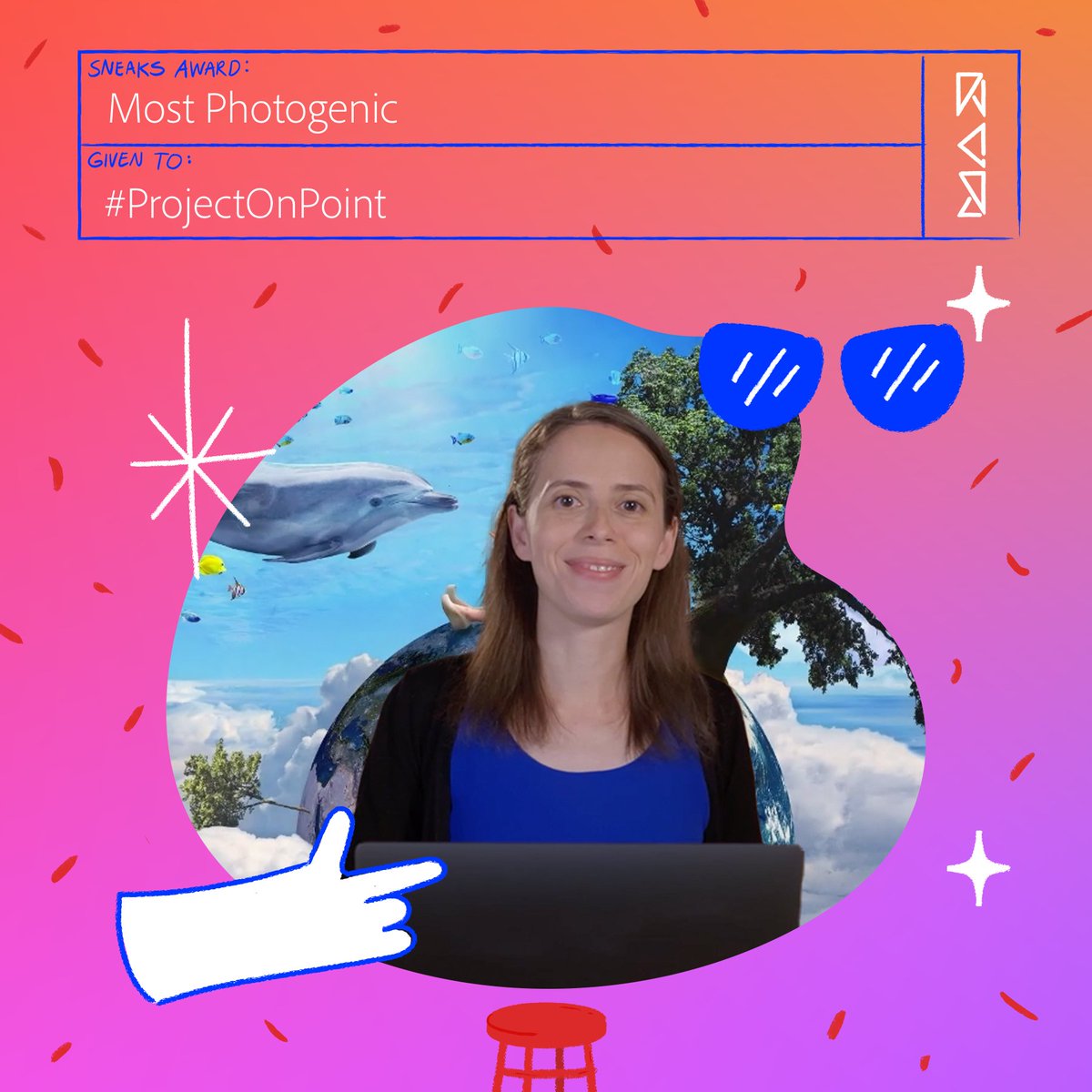 Adobe's tweet photo. MOST PHOTOGENIC goes to #ProjectOnPoint, and this stellar dolphin cameo. 📸 #AdobeMAX https://t.co/1wUBdKyKI0