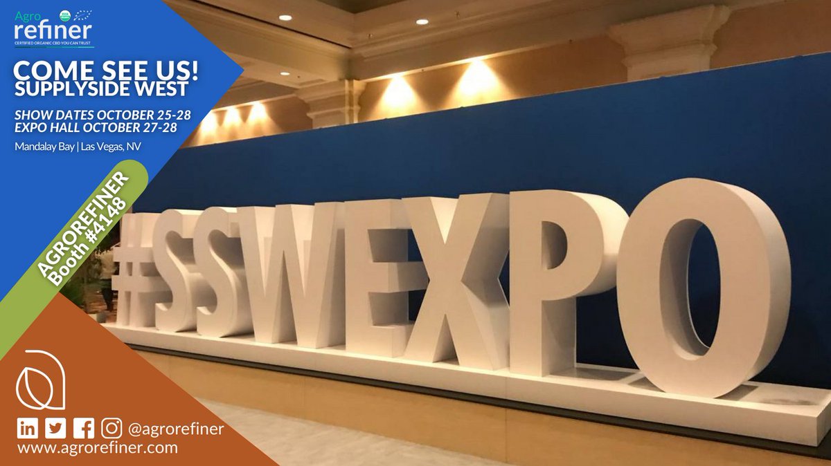 AgroRefiner's tweet photo. #AgroRefiner is at @SupplySide this week in Las Vegas! For more info on expo visit https://t.co/KS1RbWbgyH ! Want to know about our products &amp; services? Stop by Booth 4148 or email us at sales@agroref.com. We’d  love to hear from you!
.
.
.
#cbd #organic #hempextracts #SSWEXPO https://t.co/vOdheQSjXu