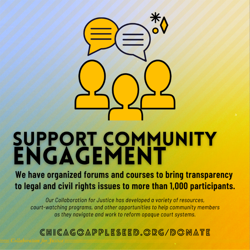 ChiAppleseed's tweet photo. Part of the #CollaborationForJustice’s mission includes educating people on how best to access their rights in court, and helping organizers+legislators fight for those rights for their communities+constituents.
Support efforts for #AccessibleJustice: https://t.co/lU4c9KwzXl https://t.co/sPQWzajYHz