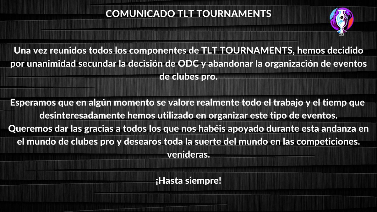 🗣COMUNICADO OFICIAL - CLUBES PRO

Nos unimos al comunicado de  <a href="/_OneDayCup_/">ONE DAY CUP |</a> <a href="/ClubesOdc/">One Day Cup</a> <a href="/RvGomez26/">🇩🇪🇪🇸</a>  <a href="/TelliRodriguez/">Telli Rodríguez</a> <a href="/jmpd_bluelite/">José Manuel Pérez Domínguez bLueLiTe</a> @rubo0726 és una decisión bastante dificil de asimilar, aún asi no cerramos las puertas en un futuro.

Gracias a todos !