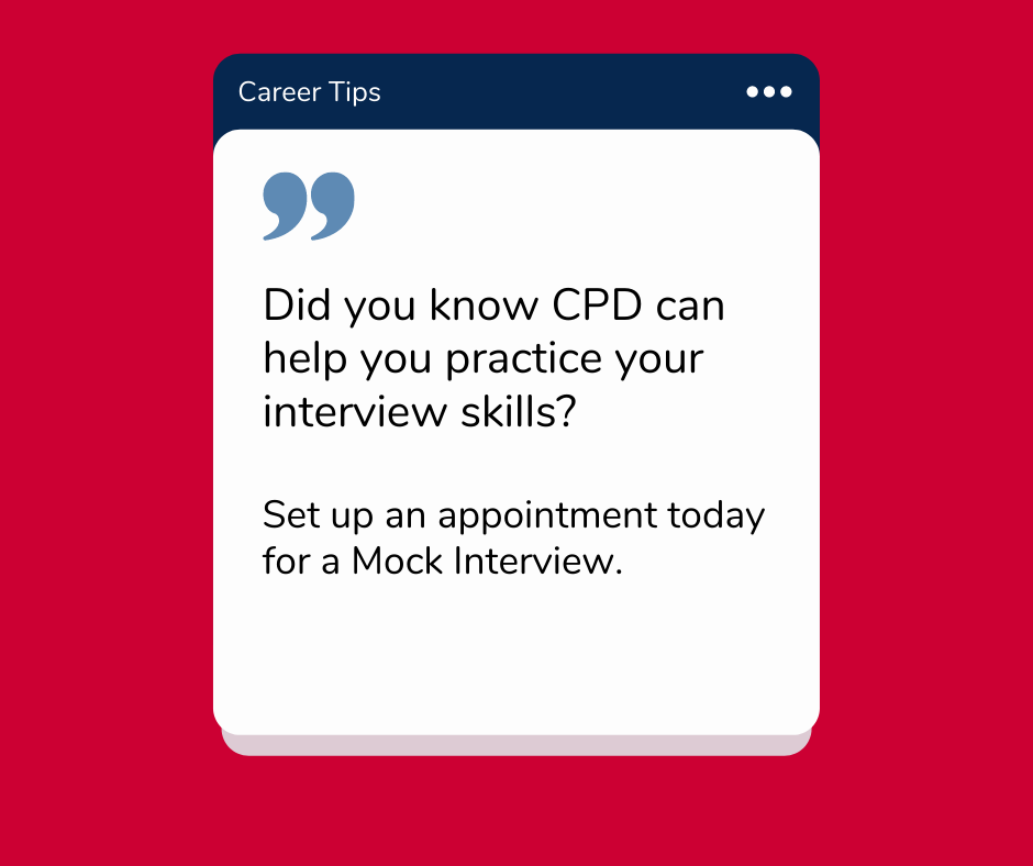 Have you set up an appointment with CPD yet? Did you know we can help you perfect your interview skills? Click here to sign up today! bit.ly/CPDAppts