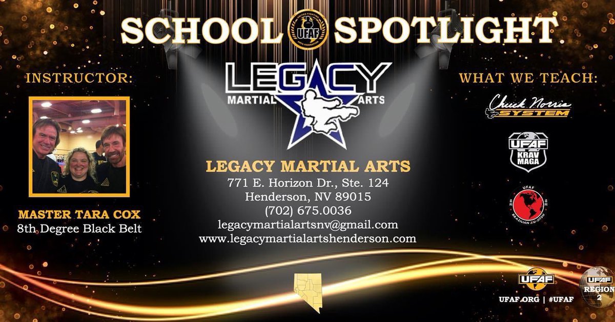ufaforg's tweet photo. UFAF Charter School Spotlight from Region 2 - Legacy Martial Arts from Henderson, NV where they teach the Chuck Norris System, UFAF Krav Maga and UFAF BJJ!
https://t.co/kGosu1nOcK
#UFAF #UFAFNation #UFAFSpotlight #SchoolOfTheYear #ChuckNorrisSystem #UFAFKravMaga https://t.co/7IK7pLJXhK