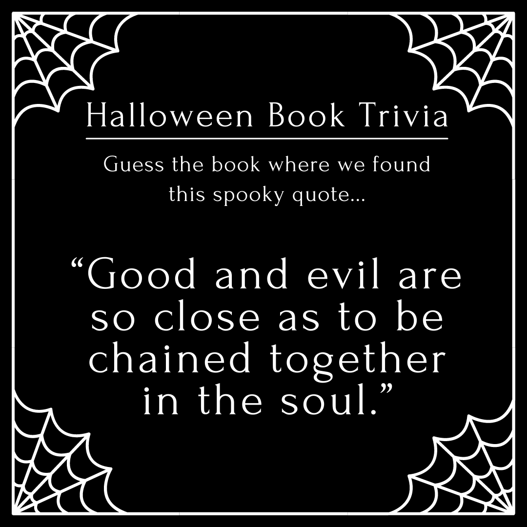 TigardLibrary's tweet photo. We're just a week away from Halloween! Every day until Oct 31, we'll share a line from a well-known horror story! Do you recognize this creepy quote?
โGood and evil are so close as to be chained together in the soul.โ
#Tigard #TigardLibrary #Horror #Halloween #LibraryHalloween https://t.co/dvbZ78C2if