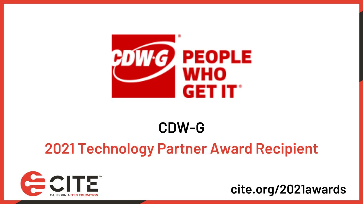CITE Member's voted to select this year's Technology Partner Award, making CDW-G this year's recipient! CDW-G has long supported LEAs in CA and CITE! Learn more about CDW-G and other CITE award recipients at loom.ly/1jL8lRM
<a href="/CDWCorp/">CDW Corporation</a>
