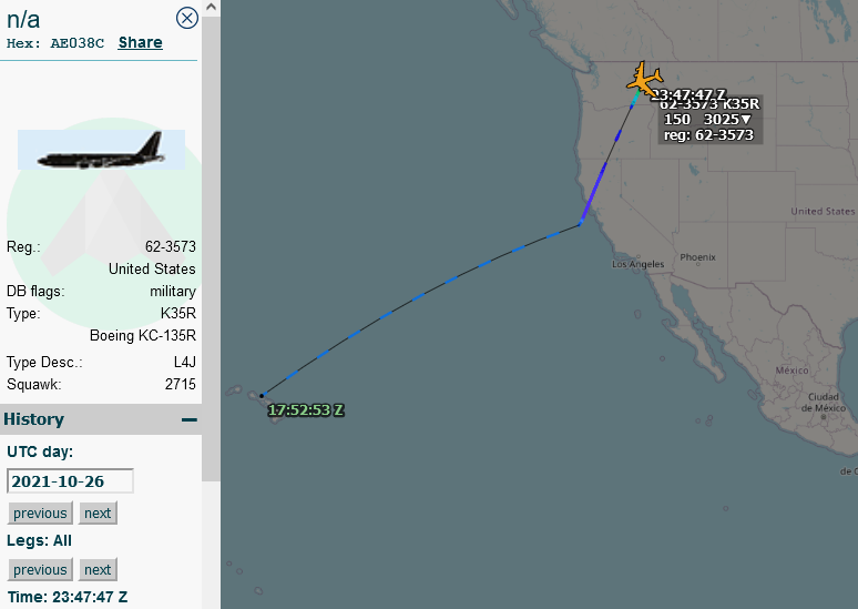 SirListenalot's tweet image. Yesterday #KC135 #AE038C as #ADOBE31 departed Honolulu for Fairchild with #ZESTY81 bound for Hill
#CoronetWest404