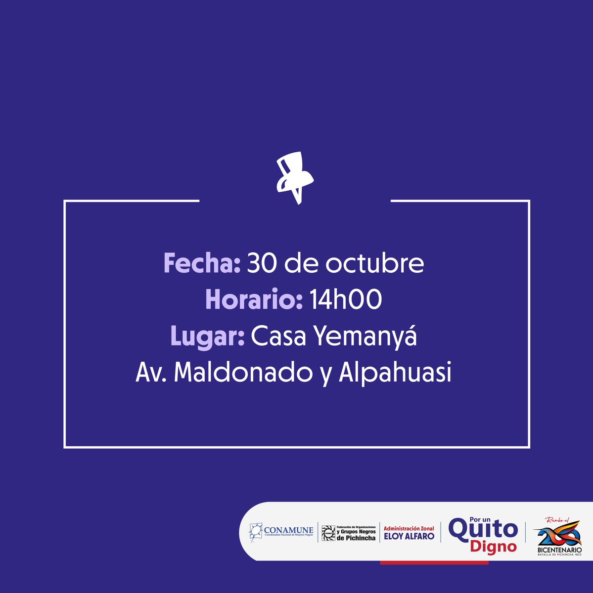 zonaeloyalfaro's tweet photo. 📣 Te invitamos a participar en el “Encuentro foro Intercultural por el mes de la Afroecuatorianidad”
🗓Sábado, 30 de octubre 
⏰ 14:00
📍Casa Yemanyá, Av. Maldonado y Alpahuasi
#OctubreMesDeLaAfroecuatorianidad
#PorUnQuitoDigno https://t.co/Da0q6V3dNc