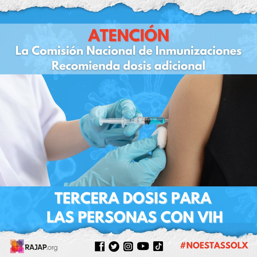 RAJAPorg's tweet photo. [VACUNACIÓN COVID-19:: TERCERA DOSIS PARA PERSONAS CON VIH]

Hoy el @msalnacion anunció una tercera dosis en el esquema de vacunación contra COVID- 19. Las personas viviendo con VIH fueron incluidas en la población objetivo. https://t.co/bOvZIXZIN5