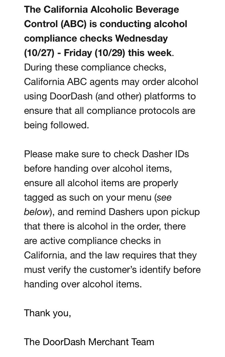 California restaurant friends…heads up!  Thanks <a href="/DoorDash_Help/">DoorDash Help</a>
