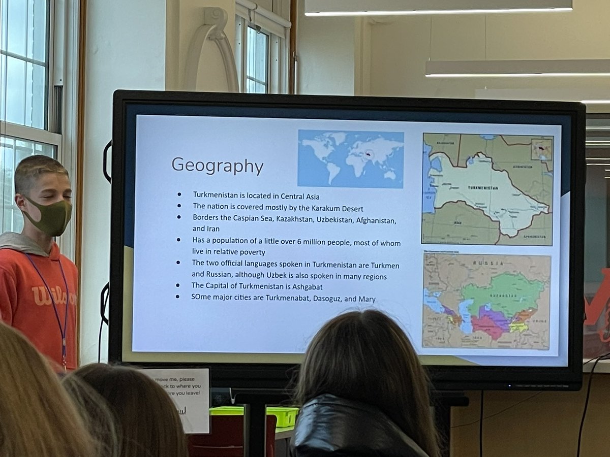 PerryWhs's tweet image. Today @WeehawkenTSD #MUN club Pres Charly Castillo &amp;amp; veteran member Jasper Tafferello present big pic basics re Bhutan 🇧🇹 and Turkmenistan 🇹🇲 to all members for conference delegate role play preparation. Thanks @BabTeacher for Media Center use @BhutanUN @UN #WeeLearn #WeeWork