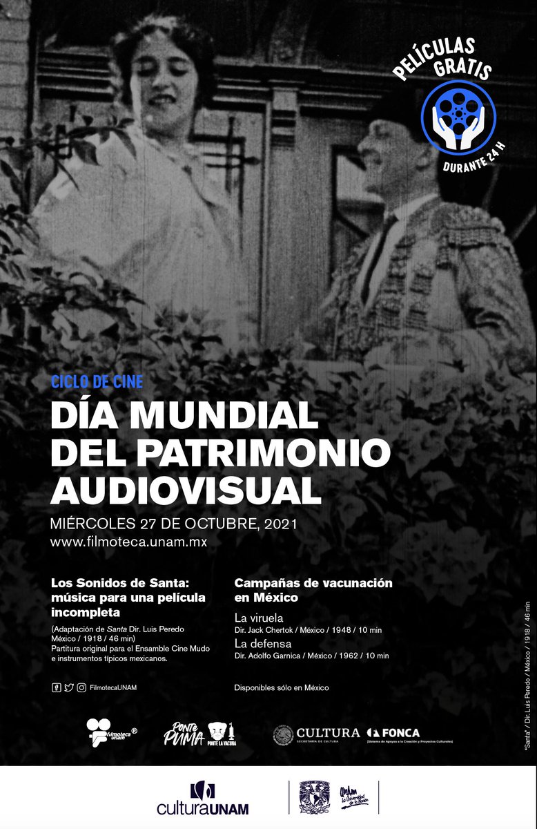 FilmotecaUNAM's tweet photo. Hoy celebramos el Día Mundial del Patrimonio Audiovisual con la exhibición en línea y gratuita de ‘Los Sonidos de Santa: música para una película incompleta’, adaptación de la primera versión fílmica de la novela de Federico Gamboa: ‘Santa’ (1918).

+info: https://t.co/RFZ4mYFwRZ https://t.co/q9hIfMyqaS