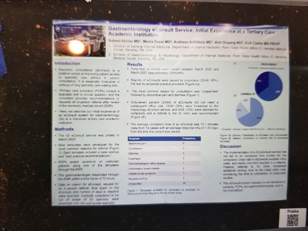 KofiClarkeMD's tweet photo. CONGRATS to Nabeel Akhtar,Ann Ouyang, Meeta Desai &amp;Andreas Achilleos. Our poster on Gastroenterology e-Consults recognized.."ACG Presidential Poster Award"@jlkrasch @JonathanStineMD @klkrok @PaGastroSoc @PennStateIMRes @ChuangCynthia @PennStHershey https://t.co/5JJ7y7g2Yu