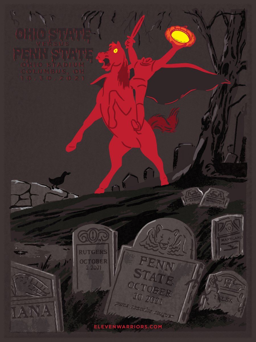 11W's tweet image. Brutus runs Penn State out of town in this week's spooky game poster.

You can snag the hi-res version here: 11w.rs/3GuTzhO