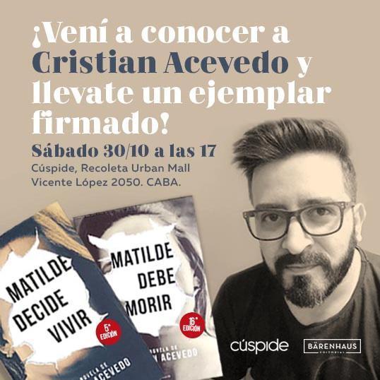 ebarenhaus's tweet photo. Este sábado a las 17hs @crisacevedook1  firmará sus libros #MatildeDebeMorir y #MatilDedecideVivir en la librería @CuspideLibrosOK de Recoleta. 

¡No se lo pierdan! 🖋 https://t.co/G7NhfqTnUb