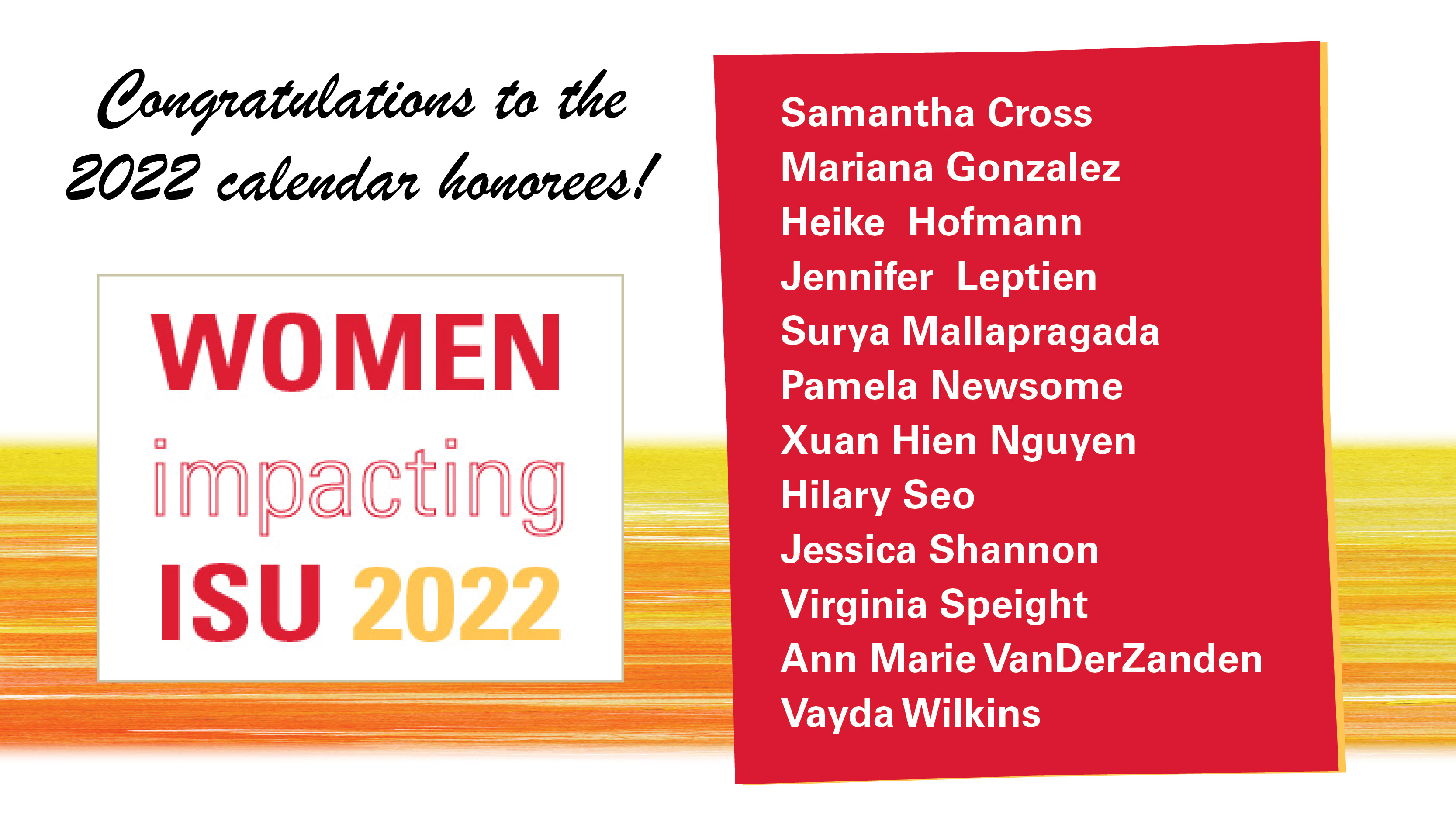 Isu Calendar 2022 Carrie Chapman Catt Center For Women And Politics On Twitter:  "Congratulations To The 2022 Women Impacting Isu Calendar Honorees! We Will  Be Recognizing These Women And Unveiling The 2022 Calendar At The