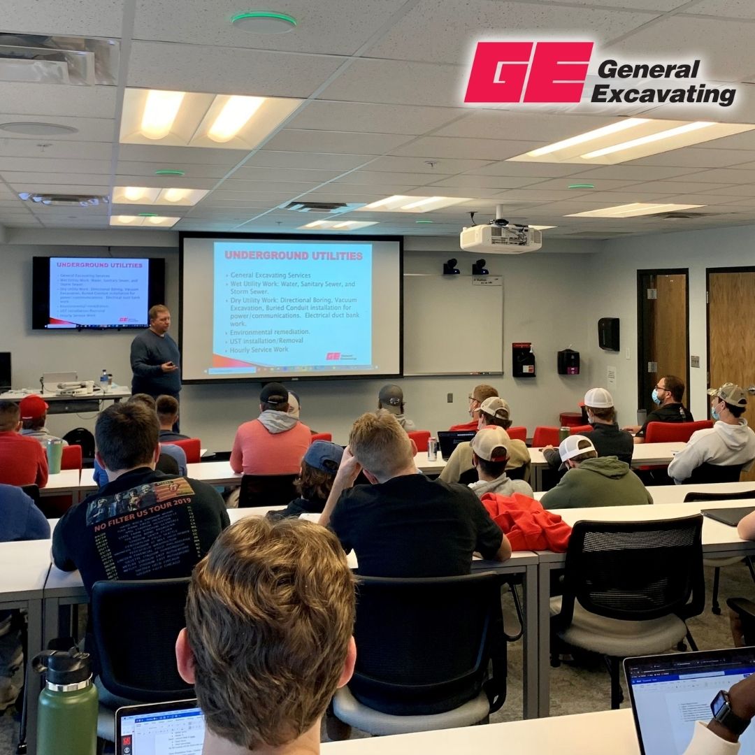 GenExc's tweet photo. "Education is our greatest opportunity to give an irrevocable gift to the next generation" - Ernie Fletcher
Our very own Brian Egr had the opportunity to teach UNL Construction Management students at the Durham School a little about underground utilities! #GeneralExcavating #UNL https://t.co/pZe3xlviqe
