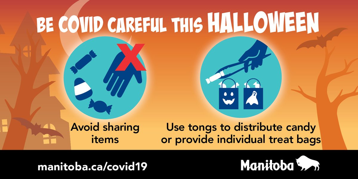 MBGov's tweet photo. If you plan to give out candy this Halloween, learn how to distribute your treats safely to help reduce the potential spread of #Covid19MB at https://t.co/2MxNXZLQVs. https://t.co/7HU7gEV4gY