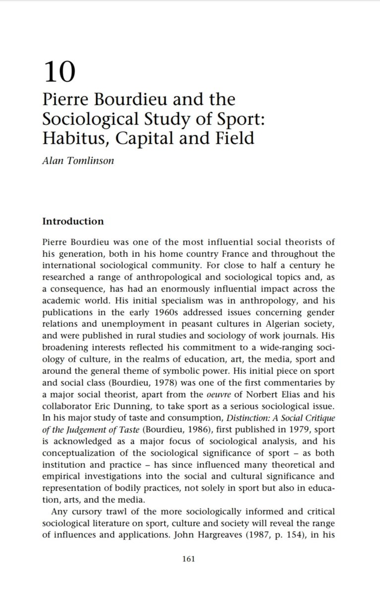 Sport and Modern Social Theorists
                           Edited by,   
                  ~Richard Giulianotti
Found the most critical and important chapter10, Pierre Bourdieu and the Sociological Study of Sport.
#SociologyOfSport #PierreBourdieu
