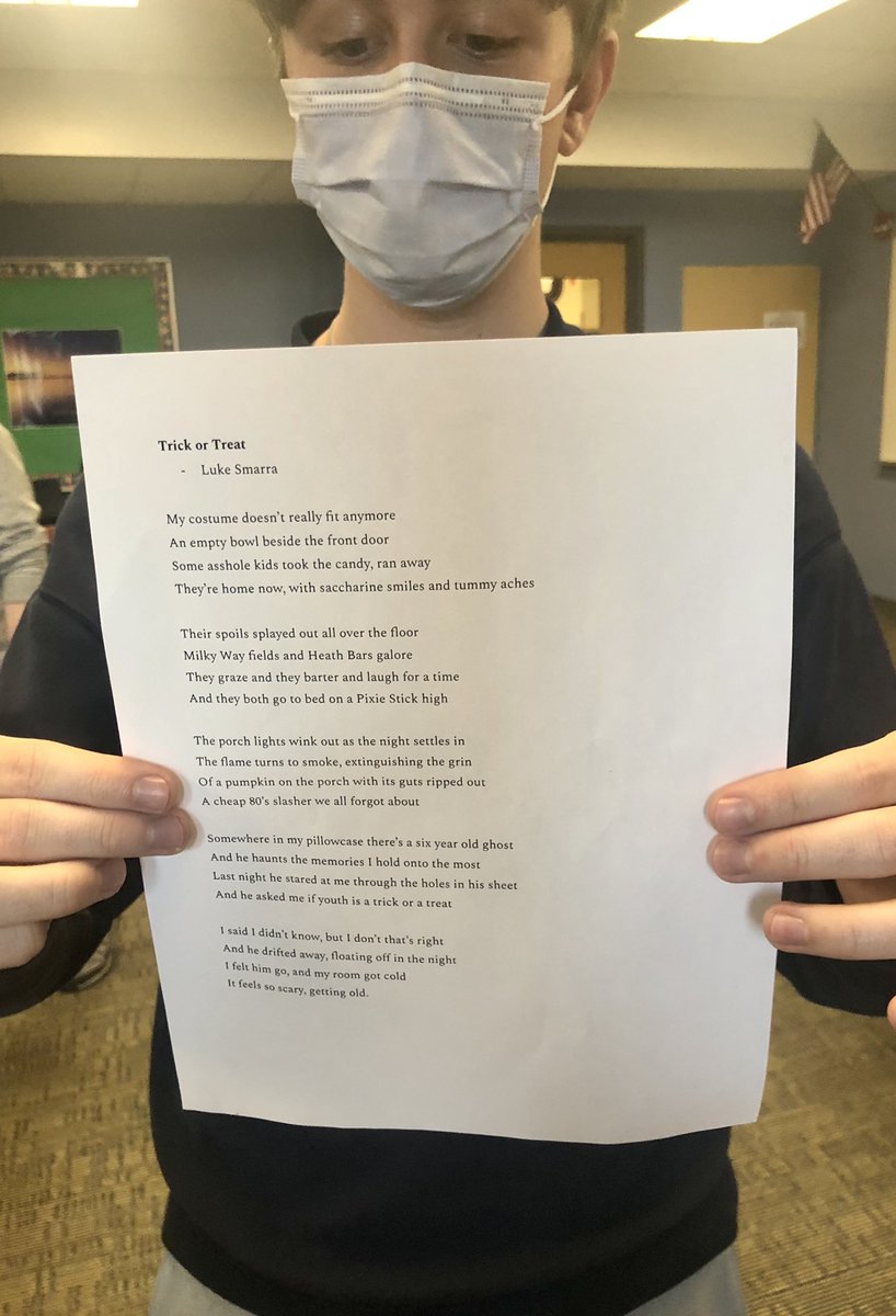 BridgetBudda's tweet photo. October Slam Poetry showing up strong today! 🎤 Congrats to Luke Smarra (1st) Abby Coyne (2nd) and Casey Vallecorsa (3rd) for your spooky - and poignant - Halloween poems 🎃@nichole_gutt #MontourProud https://t.co/6aXYQTOqwX