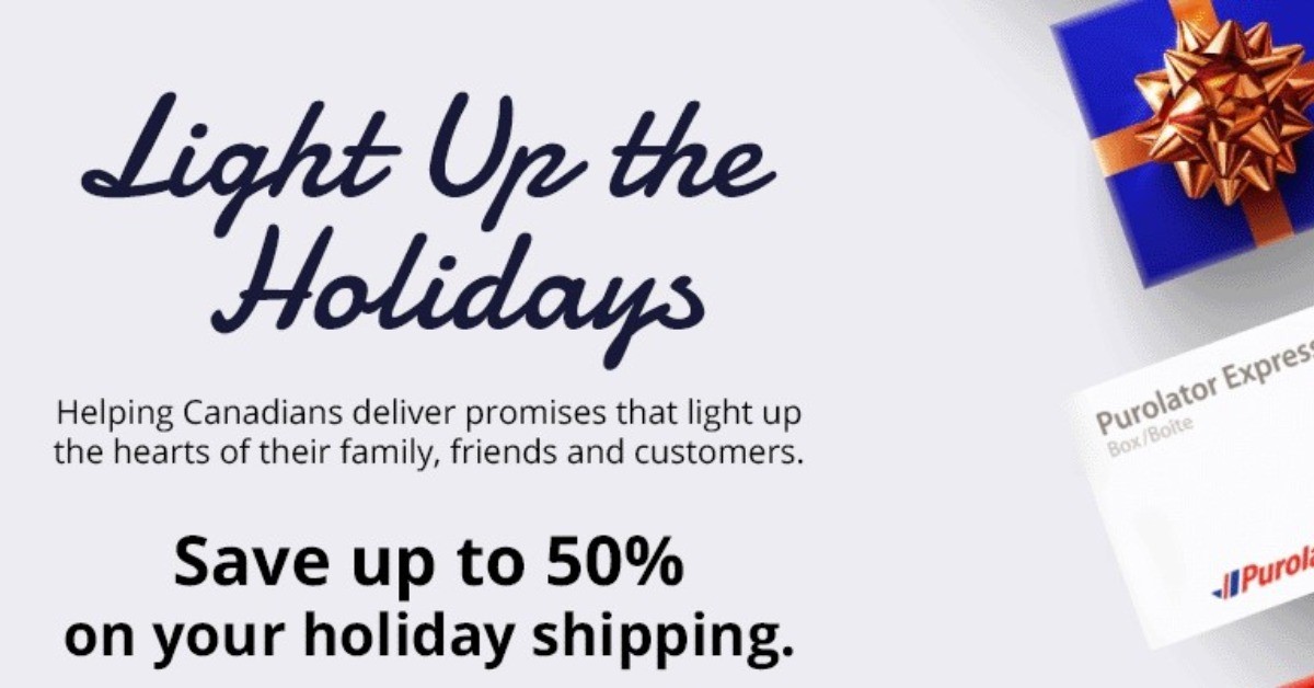 PurolatorInc's tweet photo. Now is a great time to start your holiday shipping! To help make it a little easier, this year, we are offering you an incredible #discount. Visit https://t.co/QieoppC1LN to claim your savings of 50% off International or US shipments and 40% off Domestic. https://t.co/e0tHpVF1F6