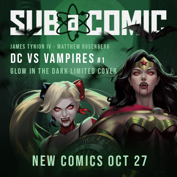 SUBaCOMIC's tweet photo. In stock NOW at https://t.co/ofhjxxTfJu!  DC vs Vampires #1 Team GLOW IN THE DARK VARIANT!  #NewComicsDay @DCComics @JamesTheFourth @ejikure https://t.co/kSPo4bzwCa