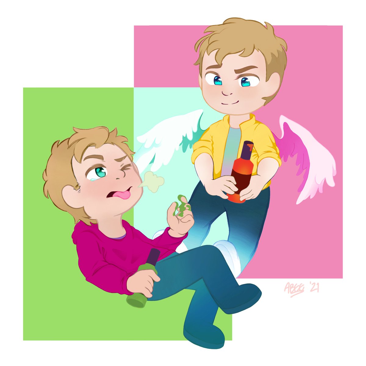 Huhsuabee's tweet photo. The boys enjoying @MrJakeAbel 's hot sauces 💟 #supernatural #spn #adammilligan #spnmichael #shopstands #spnfamily https://t.co/A3uMAQd22N