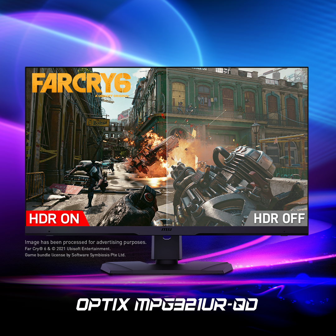 MSITweetsZA's tweet photo. Let’s jump into Far Cry 6’s tropical island with MSI’s gaming monitor! The #DisplayHDR600 feature and Quantum dot technology of MPG321UR-QD just gives you the most vivid display. Check how we improve your experience in #FarCry6 👉https://t.co/V990yya7Aw #MSIGamingMonitor https://t.co/QX5XvqhpAM