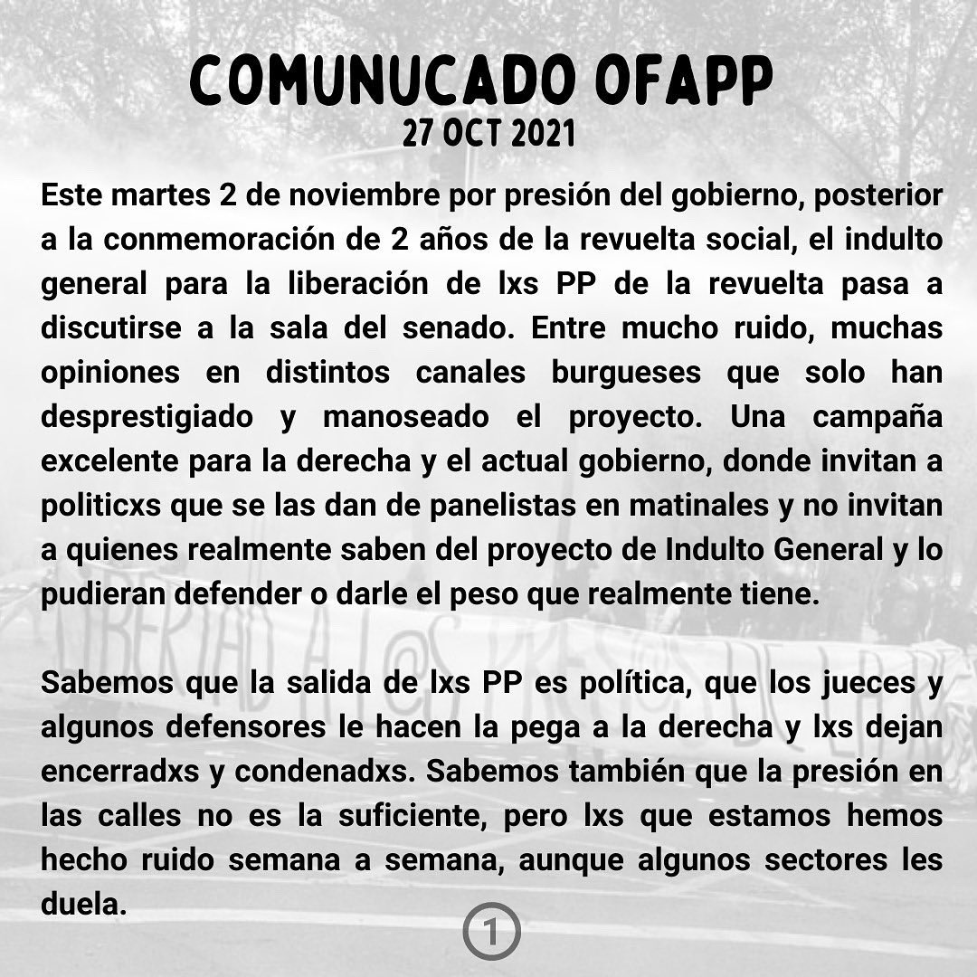 OFAPP1's tweet photo. COMUNICADO OFAPP 27/10/21
Organización de Familires y Amigues de PP de la revuelta 

#OFAPP #aprobarleydeindultogeneral #libertad #libertadalospresospoliticos #libetadalxspresosporluchar #libertadalxspresxsdelarevuelta https://t.co/kc7KSZoEy5
