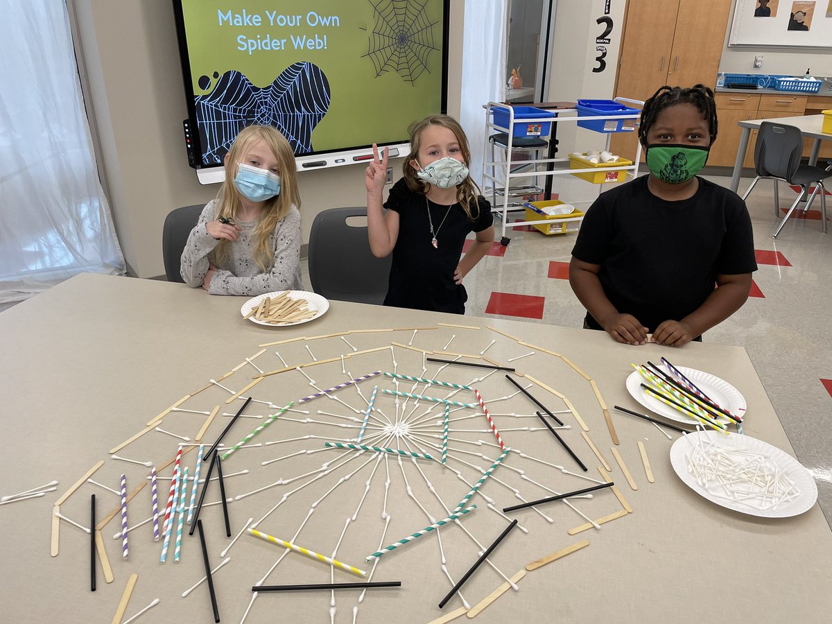 HHSTEM_kskladai's tweet photo. Halloween STEM is in full swing at @HH_Schools. Today at @CrookedBilletES Mrs. Meehanโs 1st grade class listened to stories about spiders and then worked together to make their own spiderwebs! #STEMeducation #elementaryengineering #HHSD #STEM2021 #halloweenstem https://t.co/lO5nQ8wAP9