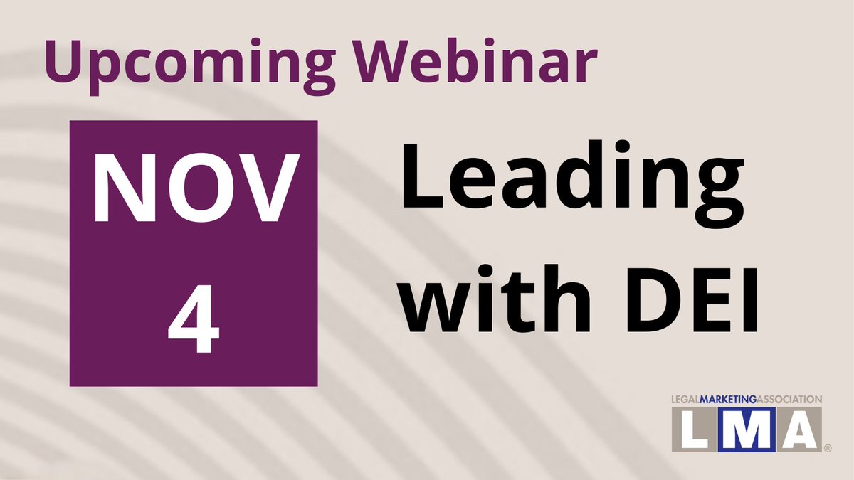 LMAintl's tweet photo. Legal marketers play a vital role in driving and implementing diversity and inclusion initiatives at their firms. Join our upcoming webinar on why it's crucial to have a deep understanding of how to lead with #DEI top of mind. #LMAmkt #OneLMA

Register: https://t.co/QfjIo5fiur https://t.co/RbBIisKNVF