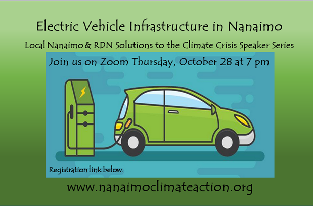 Tomorrow! Join us for our next presentation in the Local Nanaimo &amp; RDN Solutions to the Climate Crisis speaker series, EV Infrastructure in Nanaimo.
This online event will be held on Thursday, October 28th at 7pm. Register: forms.gle/1ogtfKhZC5SUbK…
