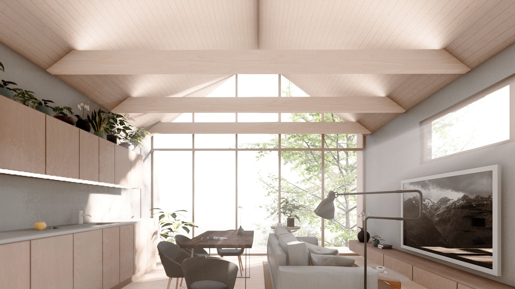 Light, neutral tones, wood furniture and accents…all important elements of Scandinavian design featured in this ADU. The high ceilings and clerestory windows bring an airy feel to the space while also inviting in natural light. 

#minimalism #architecture #warmmodern #archidaily
