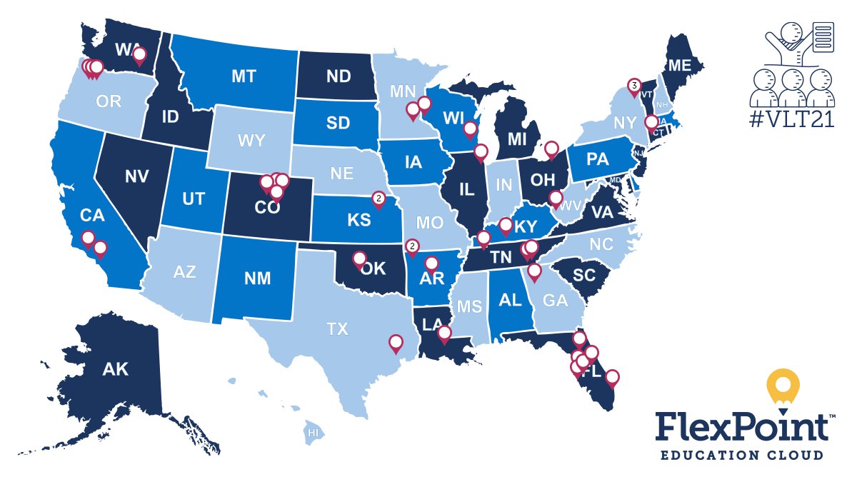 This map shows where all the educators attending #VLT21 are from! Also special shout-out to an attendee from Argentina - so glad you're here with us 😀 How incredible that we're lifting learning above the status quo together from around the world! #PuttingStudentsFirst