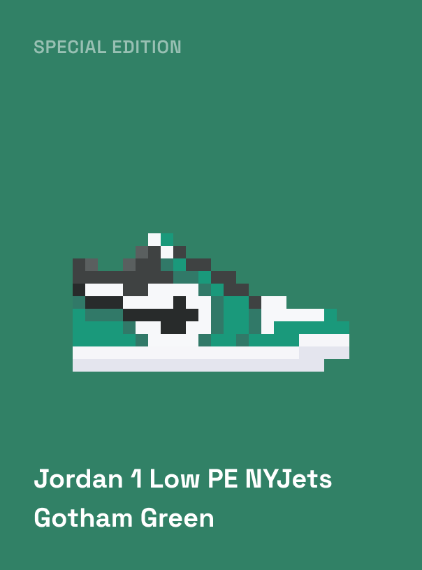 _CryptoSneaks's tweet photo. .@garyvee For the love of the @nyjets and your unwavering support of New York's team, we gift you a Special Edition #sneak, the Jordan 1 Low PE NYJets Gotham Green. We just completed the transfer...👀🙌

#nft #crypto #nftartist #nftcollector #cryptosneaks #nftart https://t.co/dK9WDppc16